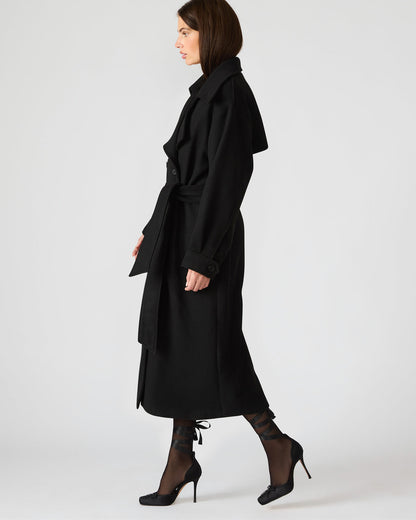 ENORA Black Long-Sleeved Button-Up Collared Women's Trench Coat Steve Madden BLACK