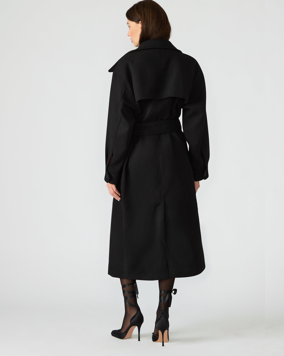 ENORA Black Long-Sleeved Button-Up Collared Women's Trench Coat Steve Madden BLACK