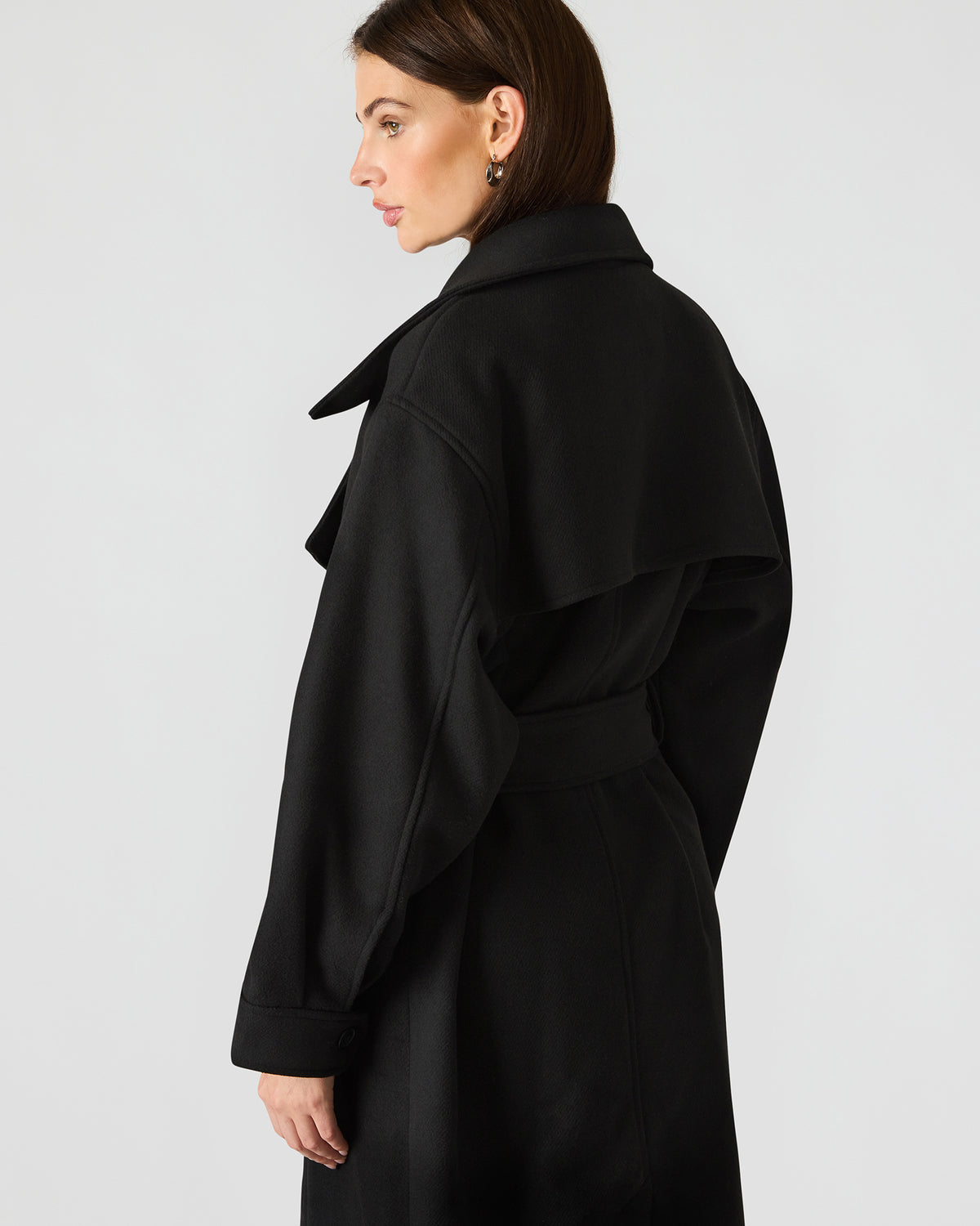 ENORA Black Long-Sleeved Button-Up Collared Women's Trench Coat Steve Madden BLACK