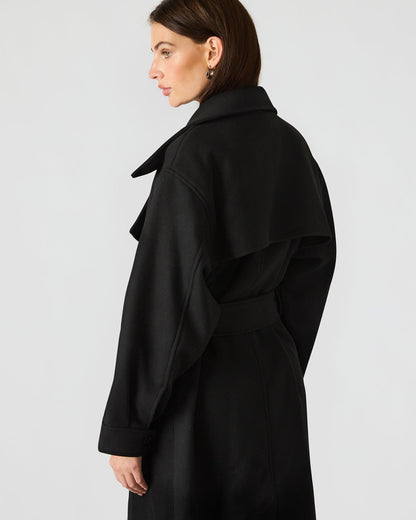 ENORA Black Long-Sleeved Button-Up Collared Women's Trench Coat Steve Madden BLACK