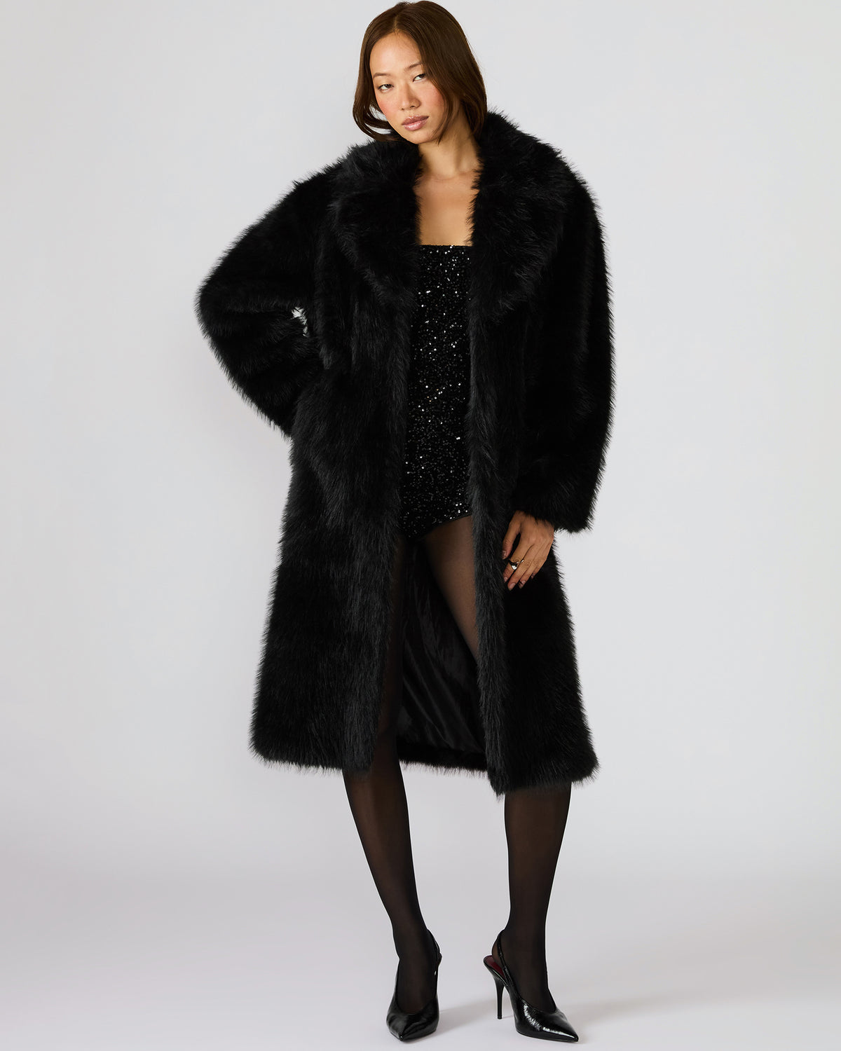 LARKIN Black Long-Sleeved Faux Fur Women's Coat Steve Madden BLACK
