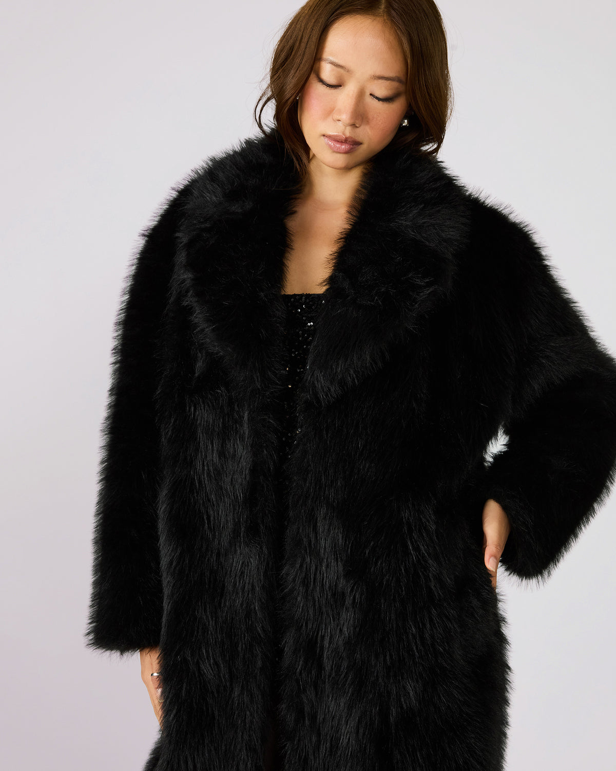 LARKIN Black Long-Sleeved Faux Fur Women's Coat Steve Madden BLACK