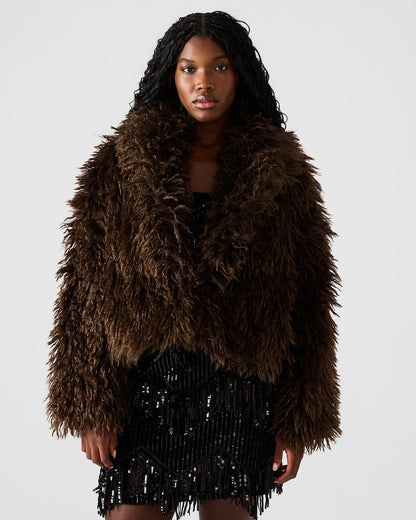 INAYA Dark Espresso Long-Sleeved Faux Fur Shaggy Women's Coat Steve Madden DARK ESPRESSO