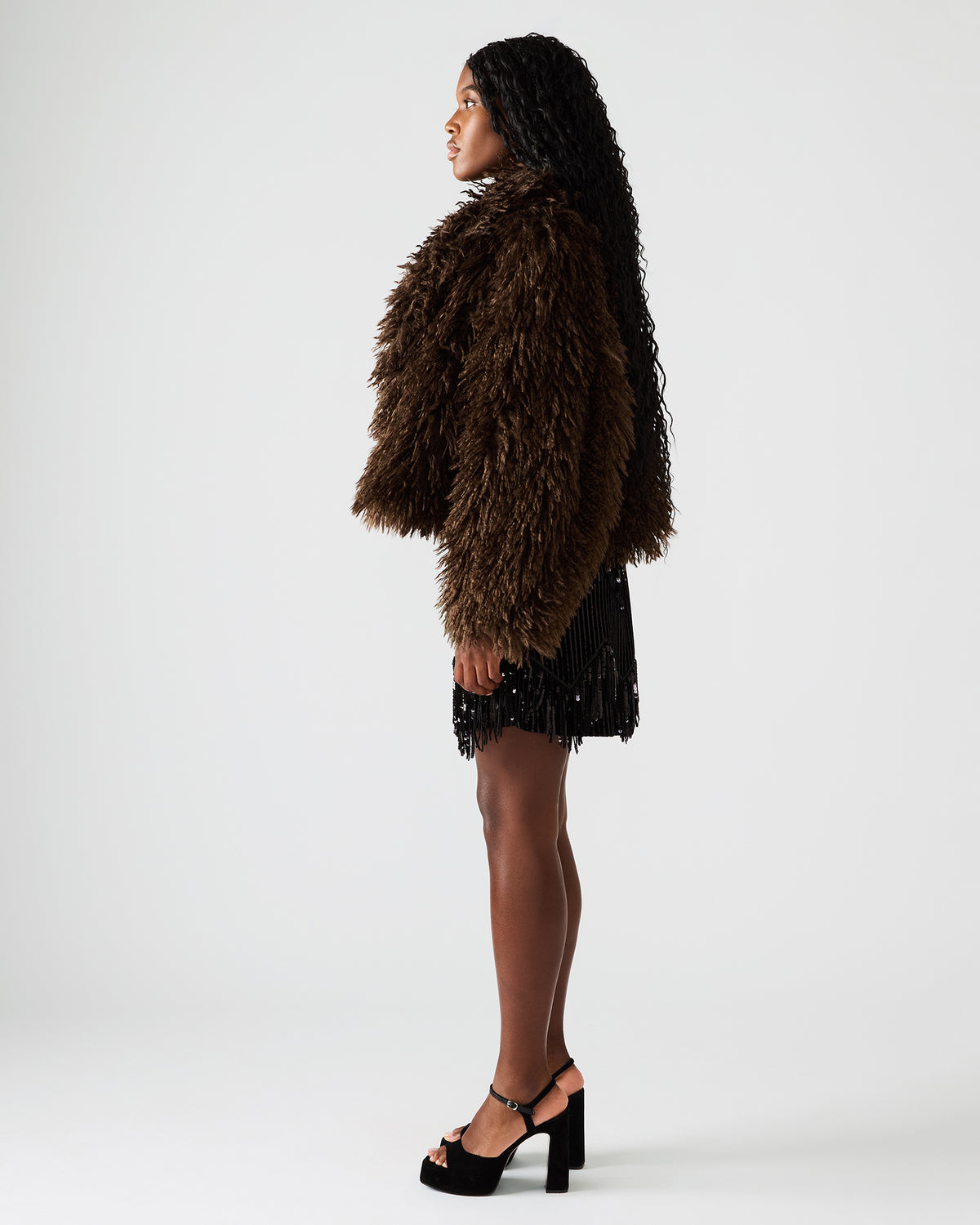 INAYA Dark Espresso Long-Sleeved Faux Fur Shaggy Women's Coat Steve Madden DARK ESPRESSO
