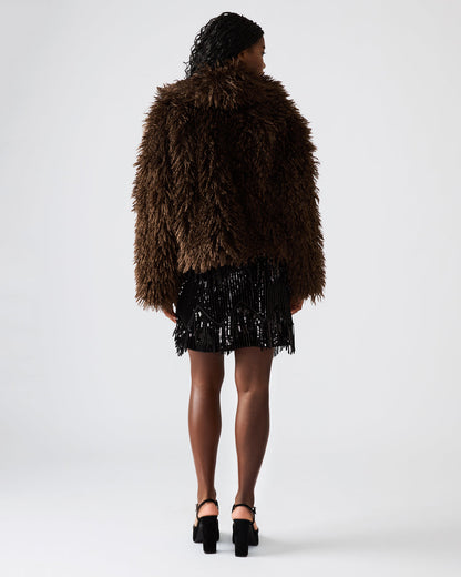 INAYA Dark Espresso Long-Sleeved Faux Fur Shaggy Women's Coat Steve Madden DARK ESPRESSO