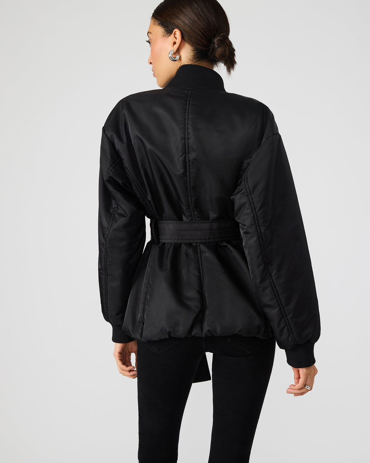 ERYN Black Long-Sleeved Puffer Belted Zip-Up Women's Jacket Steve Madden BLACK