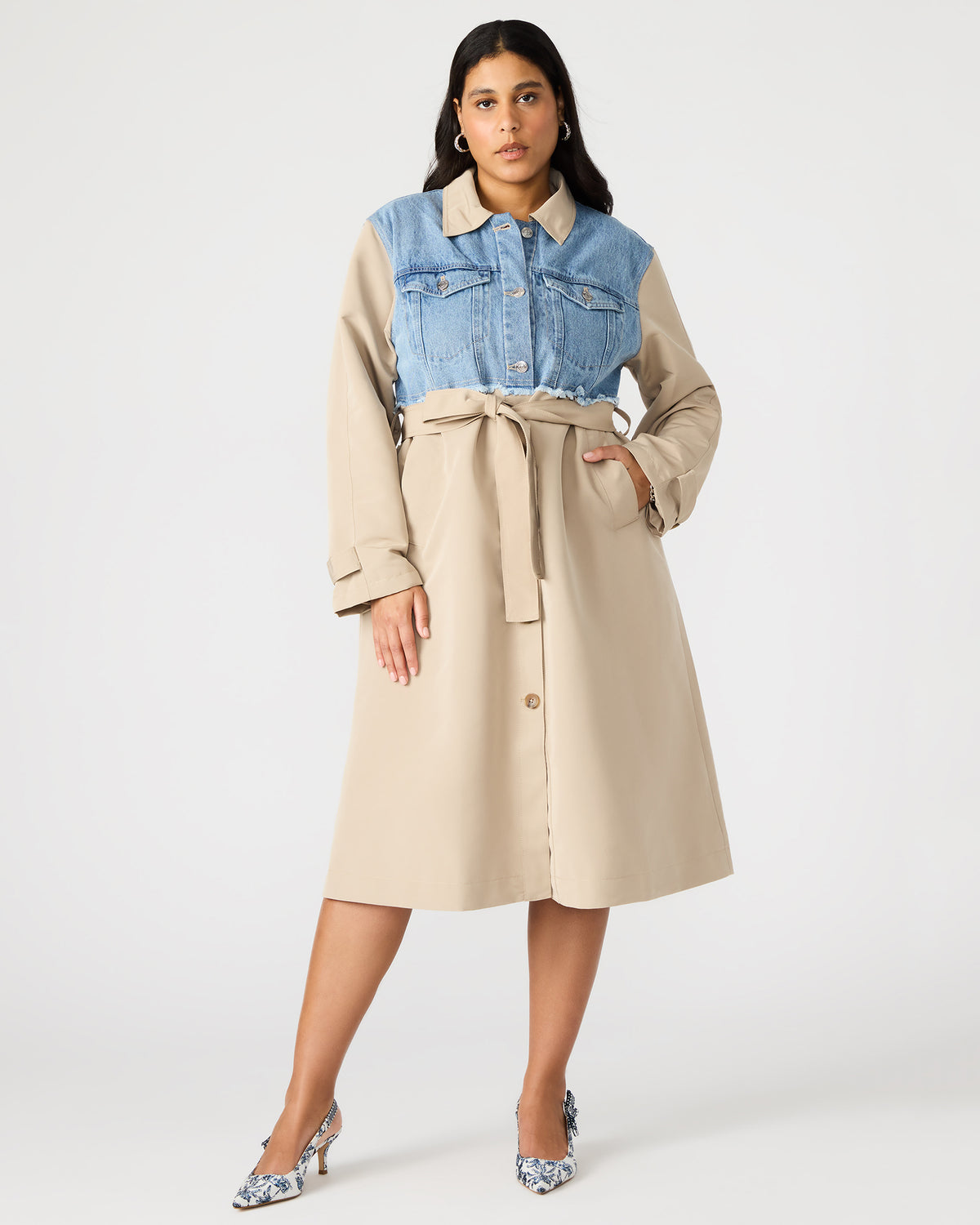 SORAYA Denim Multi Women's Long-Sleeved Button-Up Coat Steve Madden DENIM MULTI
