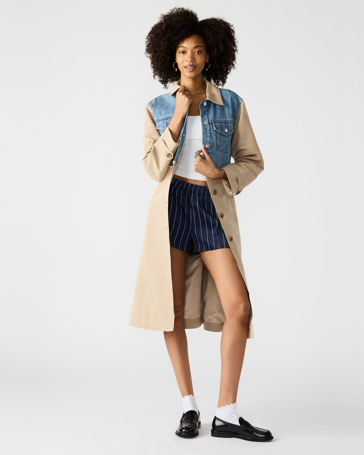 SORAYA Denim Multi Women's Long-Sleeved Button-Up Coat Steve Madden DENIM MULTI