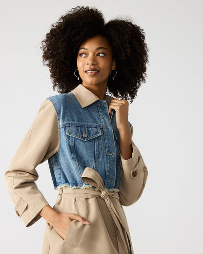 SORAYA Denim Multi Women's Long-Sleeved Button-Up Coat Steve Madden DENIM MULTI