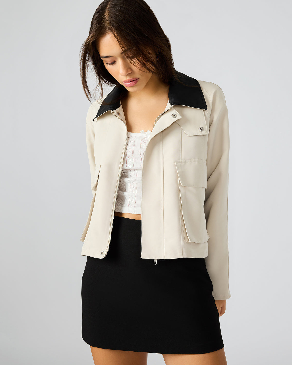 JUSTINA Barn Oatmeal Long-Sleeved Button-Up Women's Jacket Steve Madden BEIGE