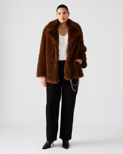KINDRA Brown Faux Fur Collared Women's Coat Steve Madden BROWN