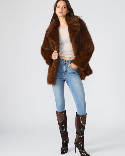 KINDRA Brown Faux Fur Collared Women's Coat Steve Madden BROWN