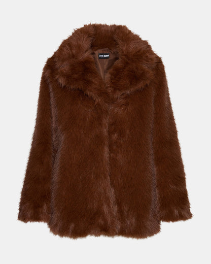 KINDRA Brown Faux Fur Collared Women's Coat Steve Madden BROWN