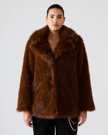 KINDRA Brown Faux Fur Collared Women's Coat Steve Madden BROWN