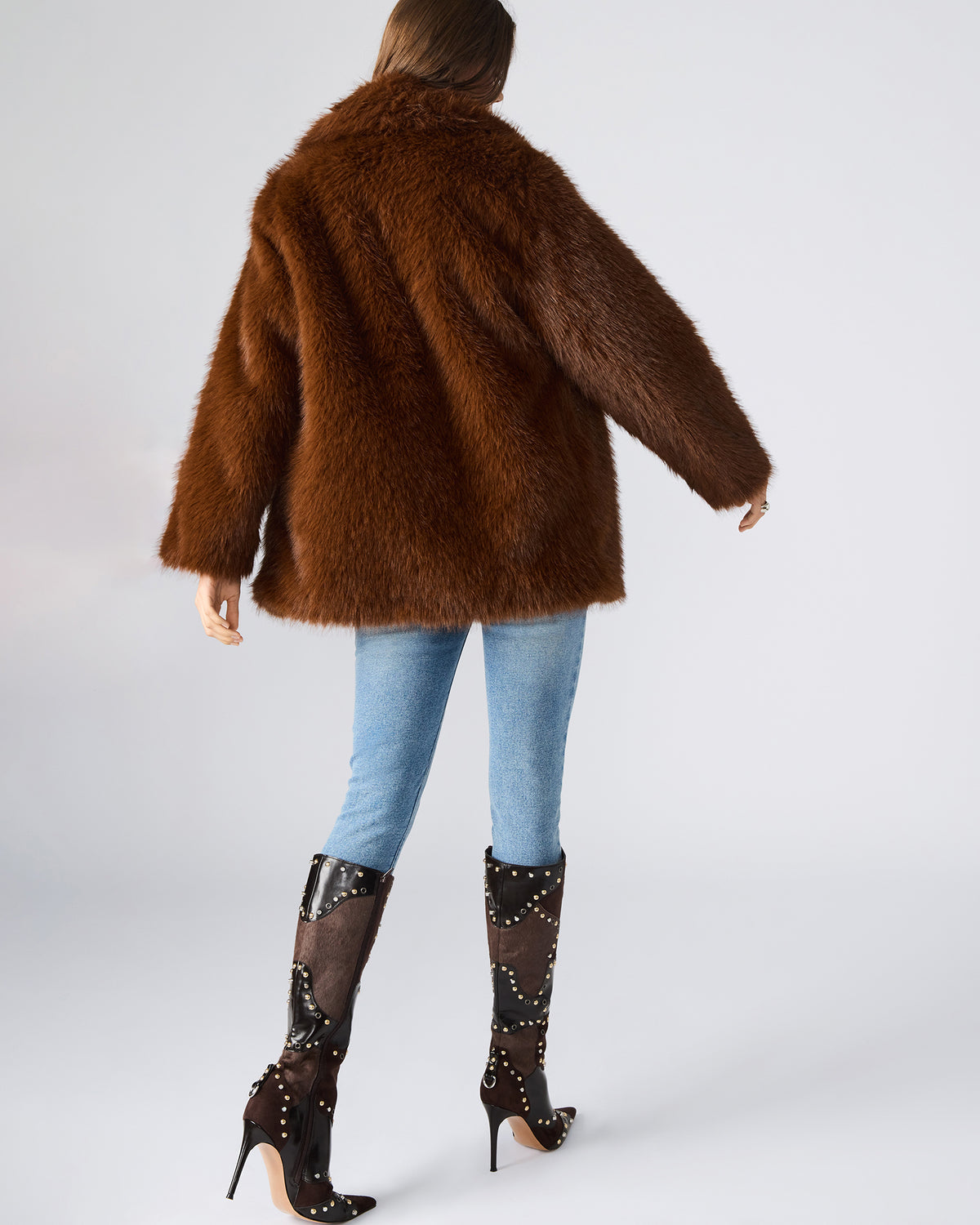 KINDRA Brown Faux Fur Collared Women's Coat Steve Madden BROWN