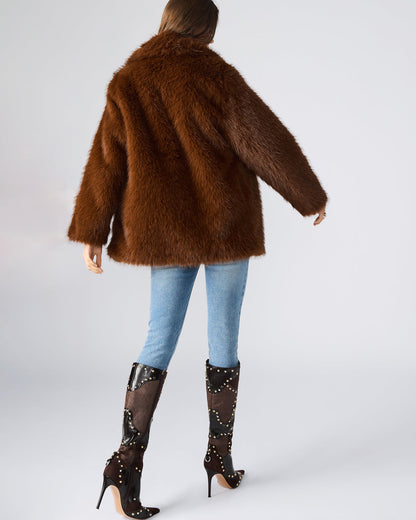 KINDRA Brown Faux Fur Collared Women's Coat Steve Madden BROWN