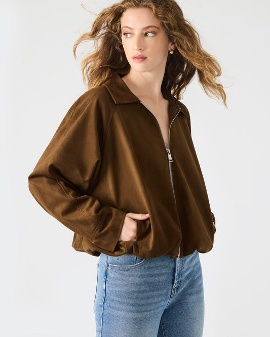 MACKEY Chestnut Long-Sleeved Zip-Up Women's Jacket Steve Madden CHESTNUT