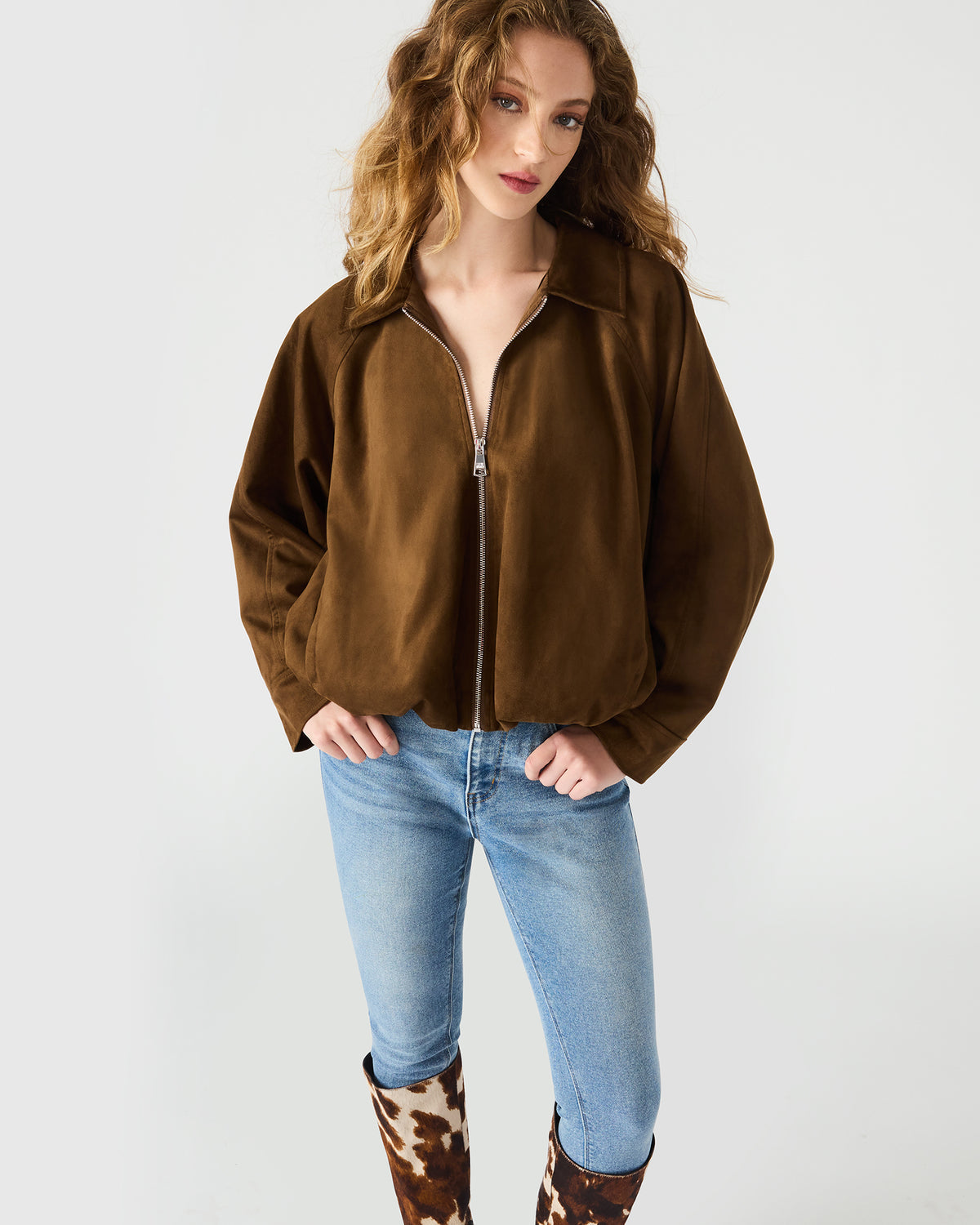 MACKEY Chestnut Long-Sleeved Zip-Up Women's Jacket Steve Madden CHESTNUT