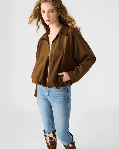 MACKEY Chestnut Long-Sleeved Zip-Up Women's Jacket Steve Madden CHESTNUT
