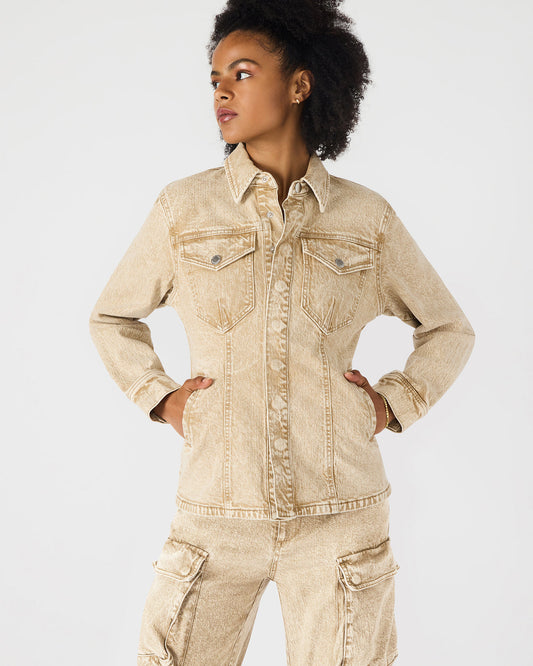 PARC Cafe Au Lait Long-Sleeved Button-Up Denim Women's Jacket Steve Madden CAFE AU LAIT