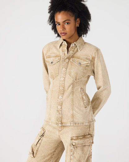 PARC Cafe Au Lait Long-Sleeved Button-Up Denim Women's Jacket Steve Madden CAFE AU LAIT