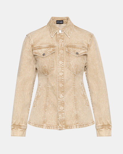 PARC Cafe Au Lait Long-Sleeved Button-Up Denim Women's Jacket Steve Madden CAFE AU LAIT