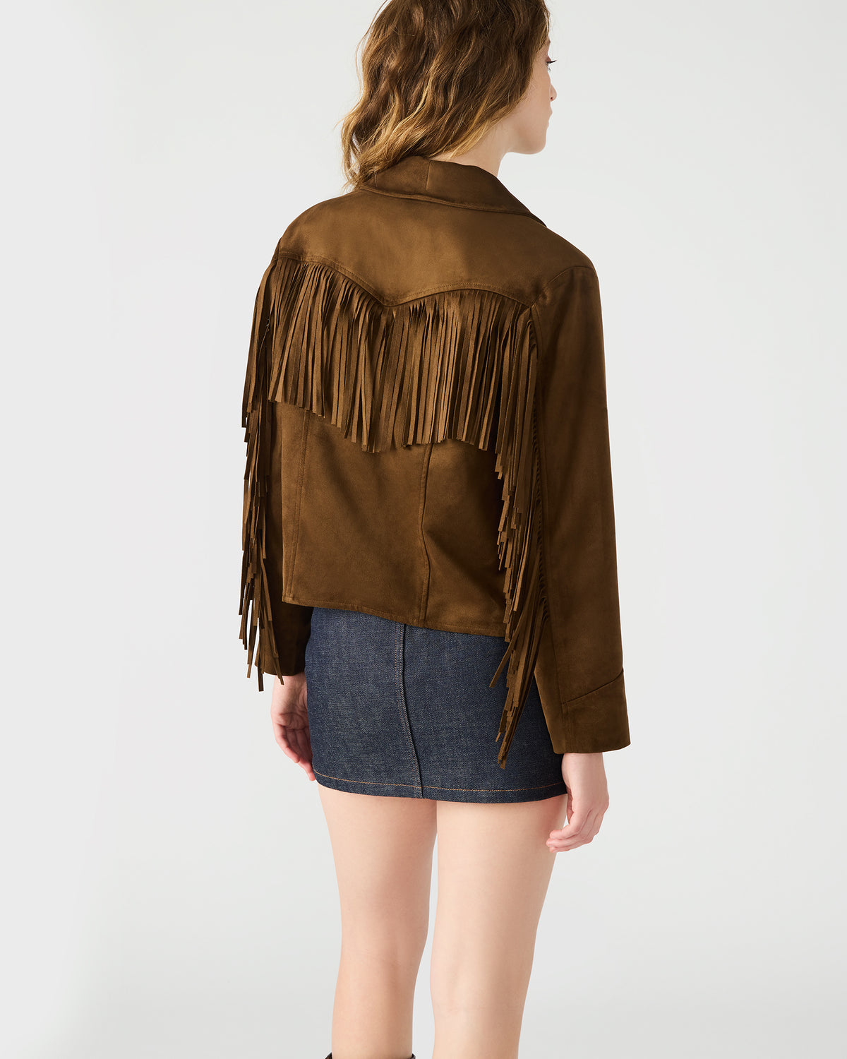 DALLAS Chestnut Long-Sleeved Button-Up Fringe Women's Jacket Steve Madden CHESTNUT