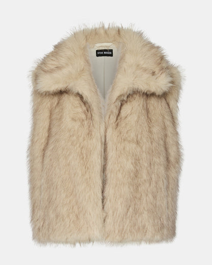 SAFIRA Natural Faux Fur Sleeveless Collared Women's Vest Steve Madden NATURAL