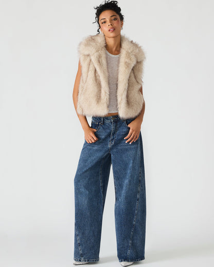 SAFIRA Natural Faux Fur Sleeveless Collared Women's Vest Steve Madden NATURAL