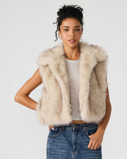 SAFIRA Natural Faux Fur Sleeveless Collared Women's Vest Steve Madden NATURAL