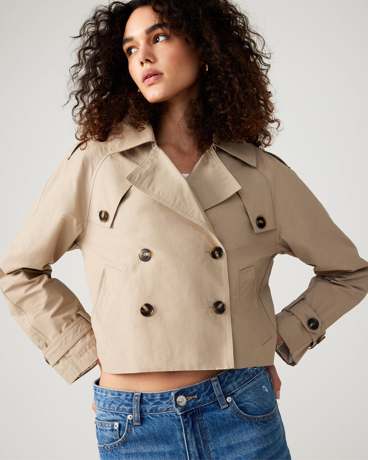 SIRUS Khaki Women's Cropped Denim Trench Coat Steve Madden KHAKI FAB
