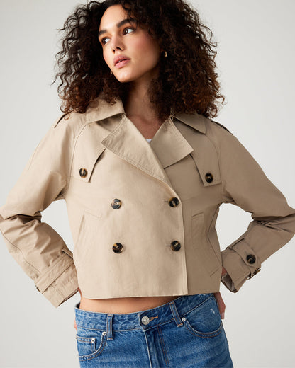 SIRUS Khaki Women's Cropped Denim Trench Coat Steve Madden KHAKI FAB