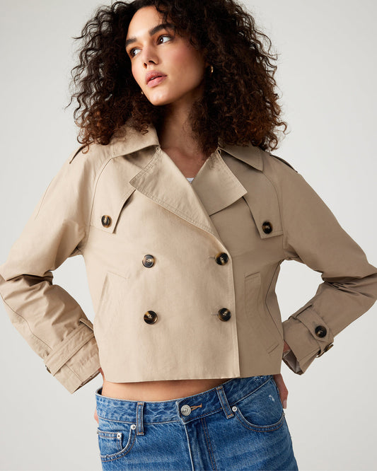 SIRUS Khaki Women's Cropped Denim Trench Coat Steve Madden KHAKI FAB