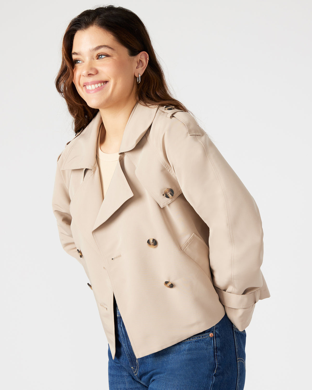 SIRUS Khaki Women's Cropped Denim Trench Coat Steve Madden KHAKI FAB