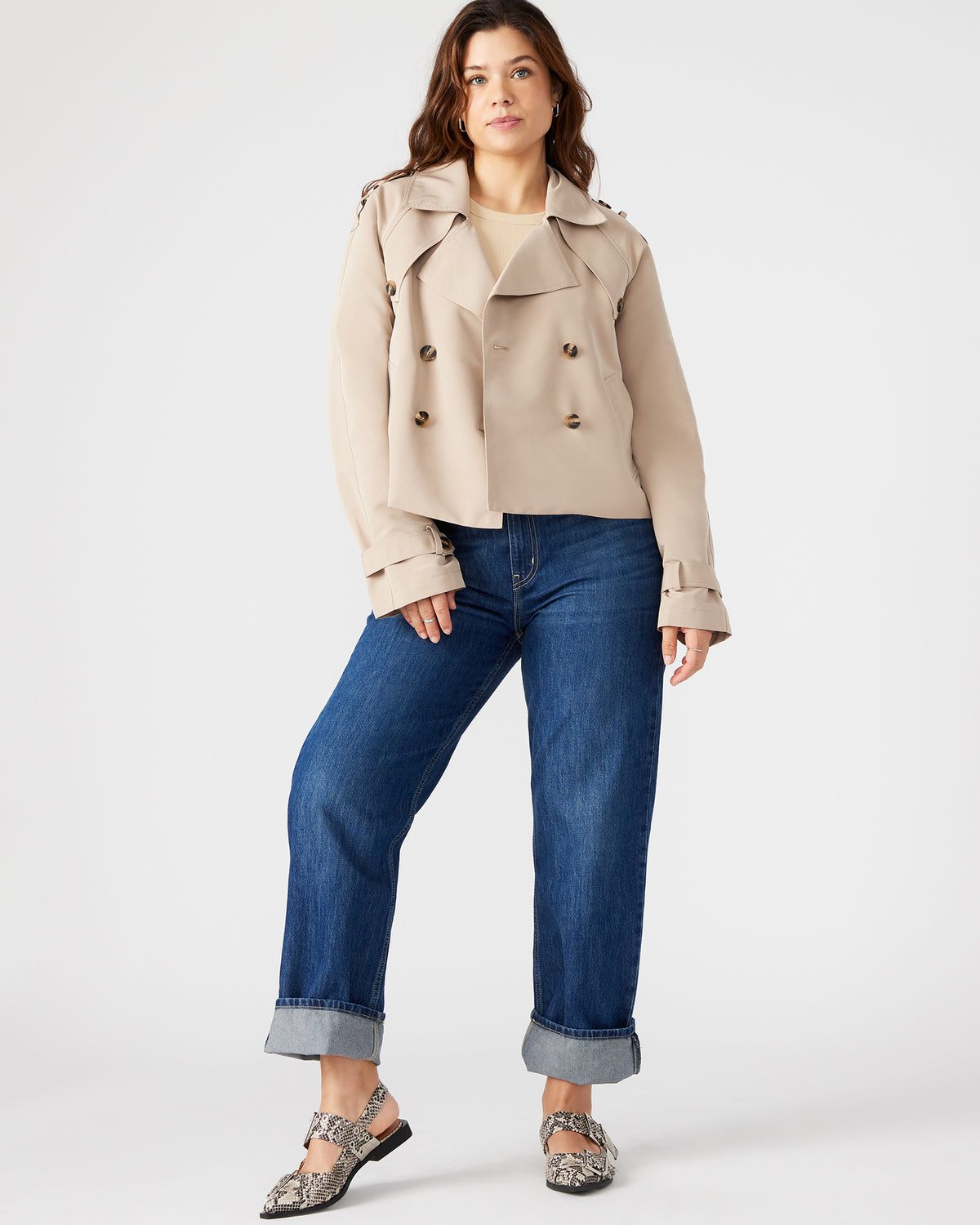 SIRUS Khaki Women's Cropped Denim Trench Coat Steve Madden KHAKI FAB