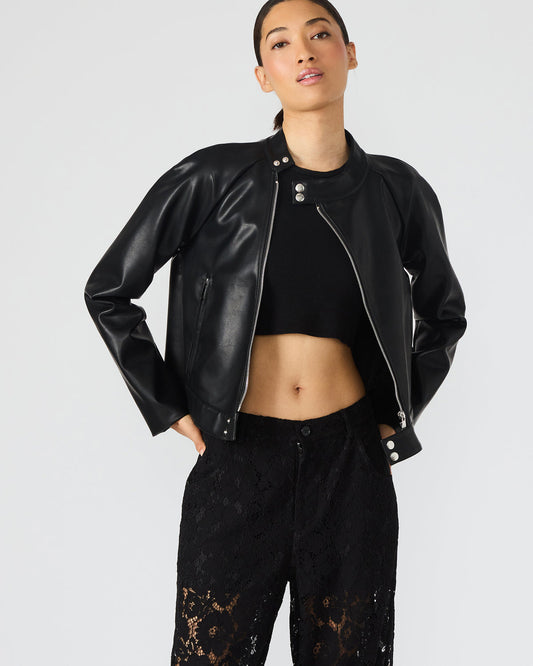 JETT Black Long-Sleeved Faux Leather Zip-Up Women's Jacket Steve Madden BLACK