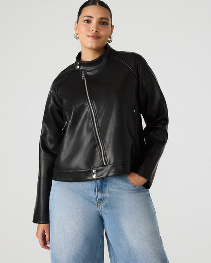 JETT Black Long-Sleeved Faux Leather Zip-Up Women's Jacket Steve Madden BLACK