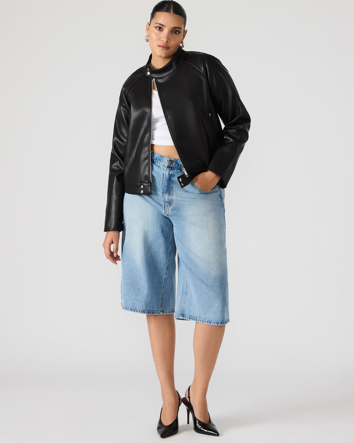 JETT Black Long-Sleeved Faux Leather Zip-Up Women's Jacket Steve Madden BLACK