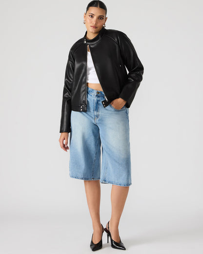 JETT Black Long-Sleeved Faux Leather Zip-Up Women's Jacket Steve Madden BLACK