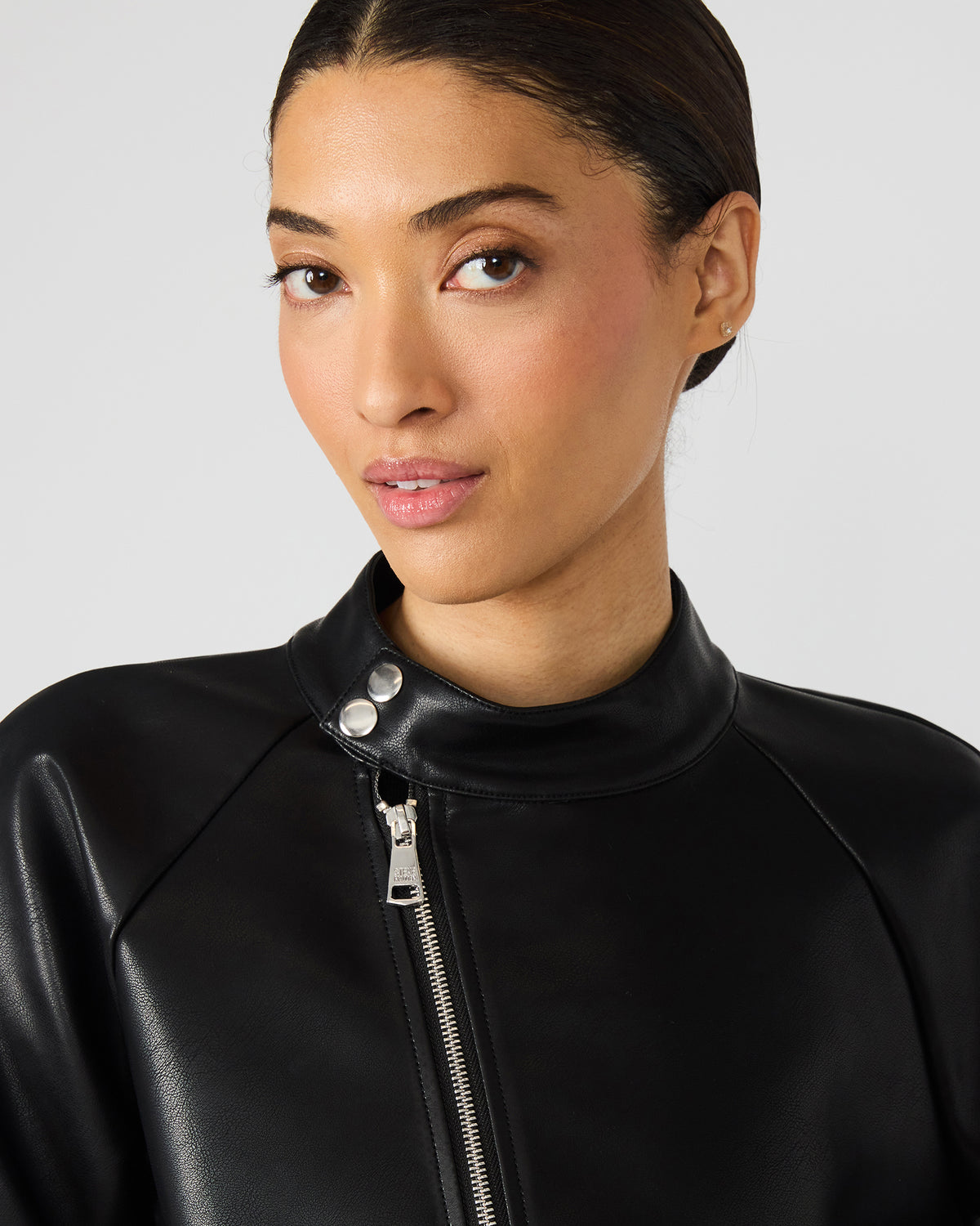 JETT Black Long-Sleeved Faux Leather Zip-Up Women's Jacket Steve Madden BLACK