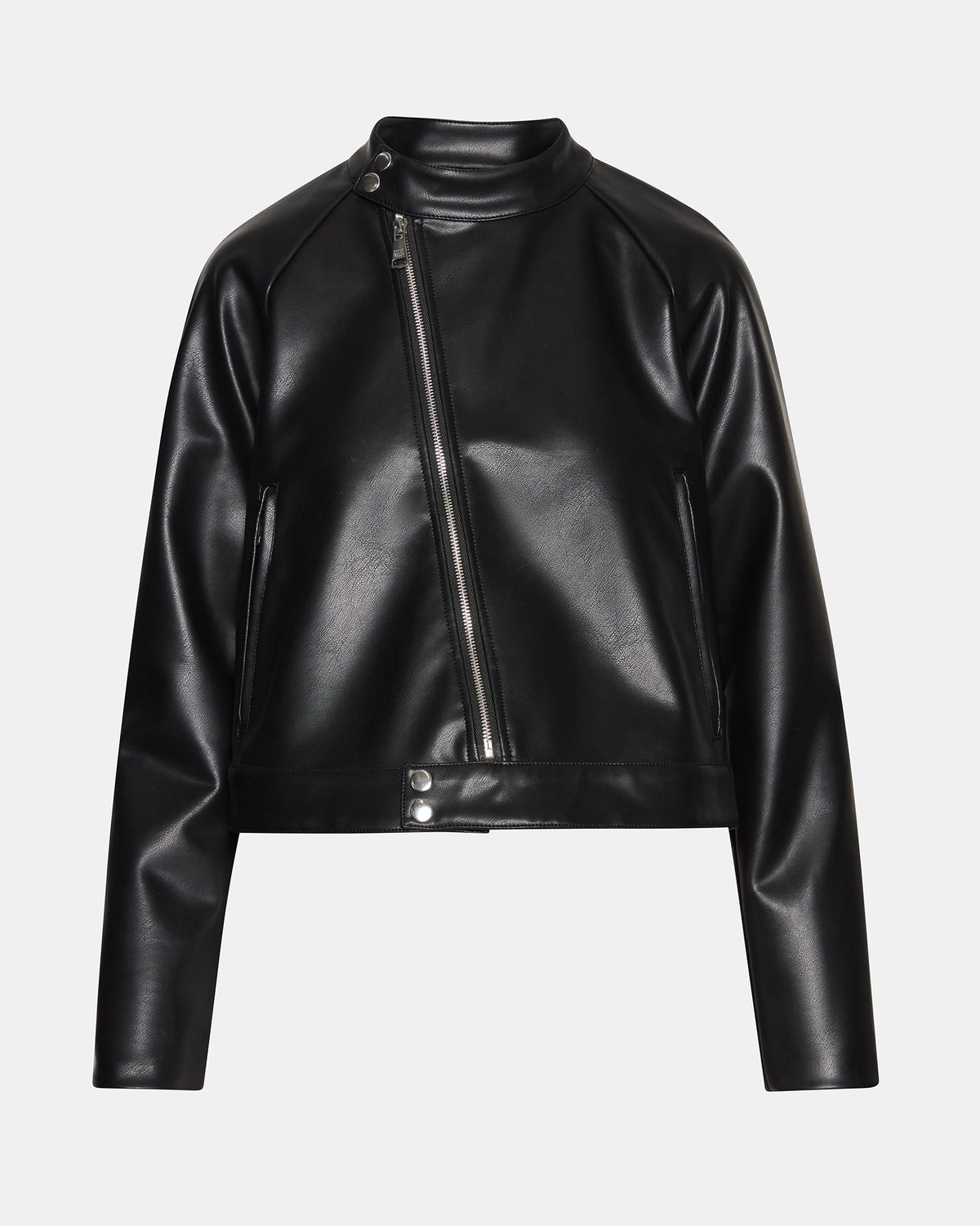 JETT Black Long-Sleeved Faux Leather Zip-Up Women's Jacket Steve Madden BLACK