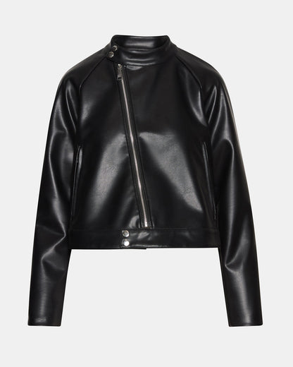 JETT Black Long-Sleeved Faux Leather Zip-Up Women's Jacket Steve Madden BLACK