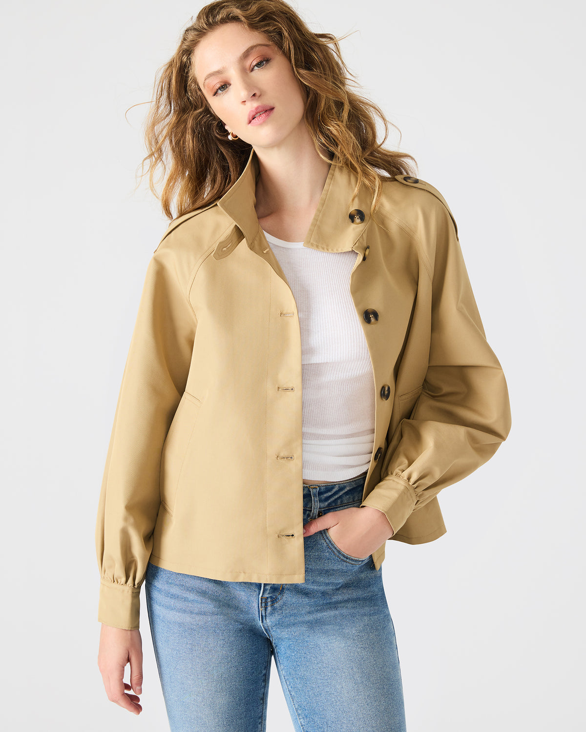 KAYLEE Medium Khaki Long-Sleeved Button-Up Women's Jacket Steve Madden MEDIUM KHAKI