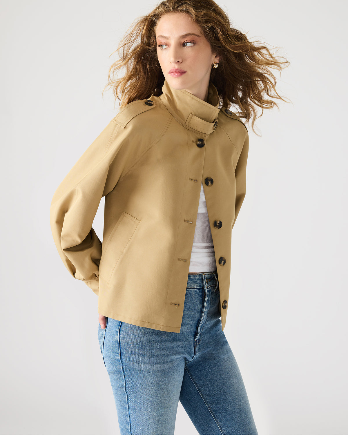 KAYLEE Medium Khaki Long-Sleeved Button-Up Women's Jacket Steve Madden MEDIUM KHAKI