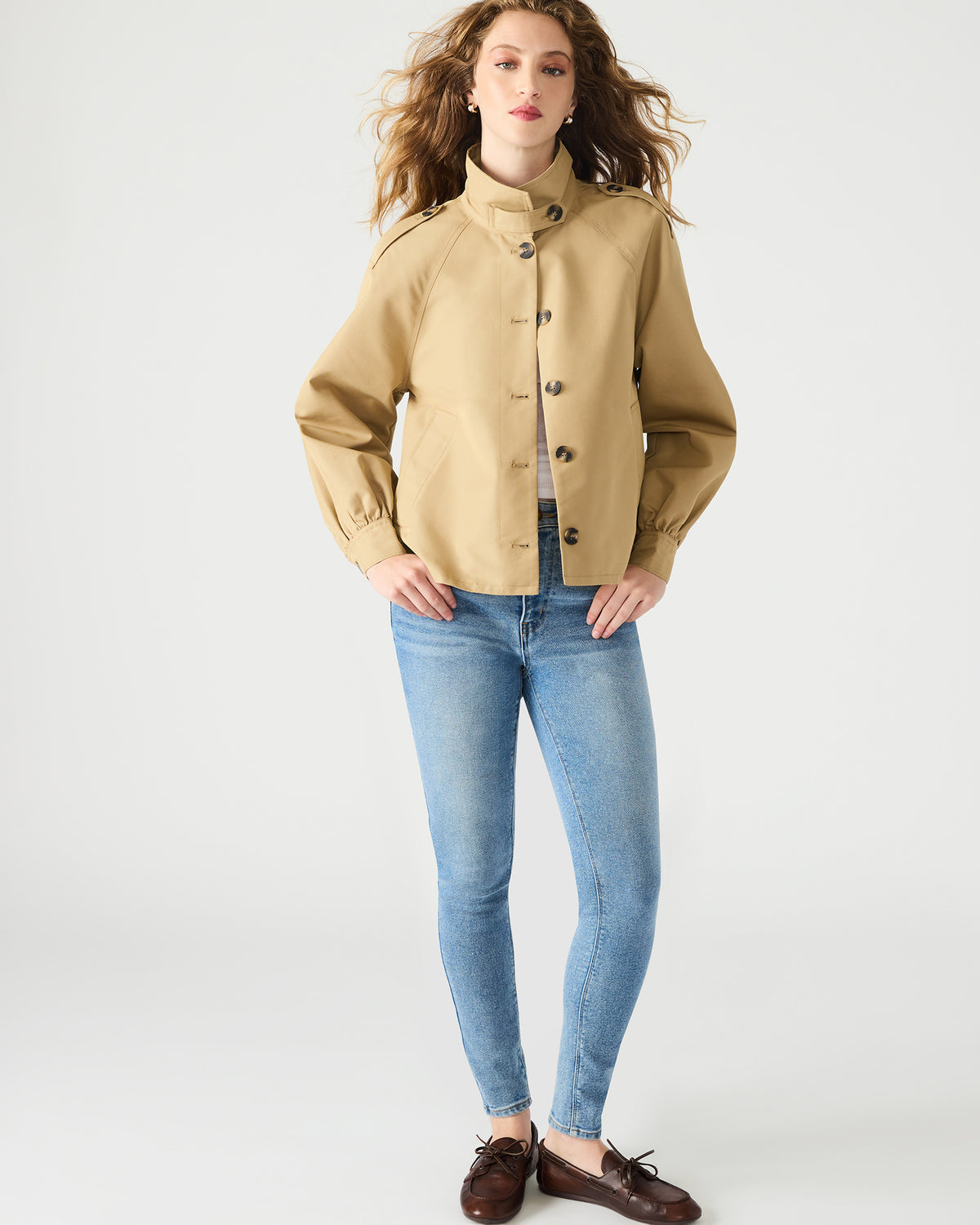 KAYLEE Medium Khaki Long-Sleeved Button-Up Women's Jacket Steve Madden MEDIUM KHAKI