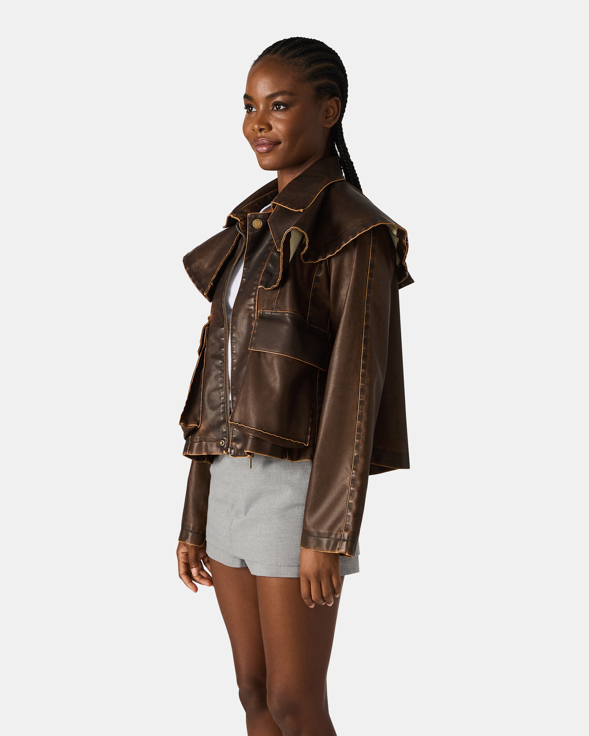 VARVARA Chocolate Long-Sleevd Faux Leather Women's Jacket Steve Madden CHOCOLATE