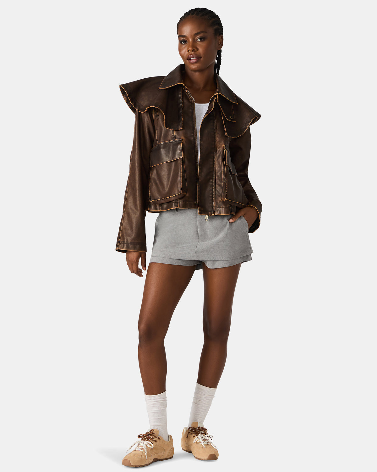 VARVARA Chocolate Long-Sleevd Faux Leather Women's Jacket Steve Madden CHOCOLATE