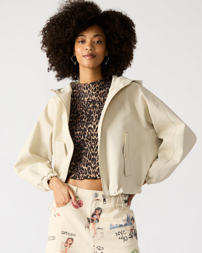 LUMI Bone Women's Faux Leather Hooded Jacket Steve Madden BONE