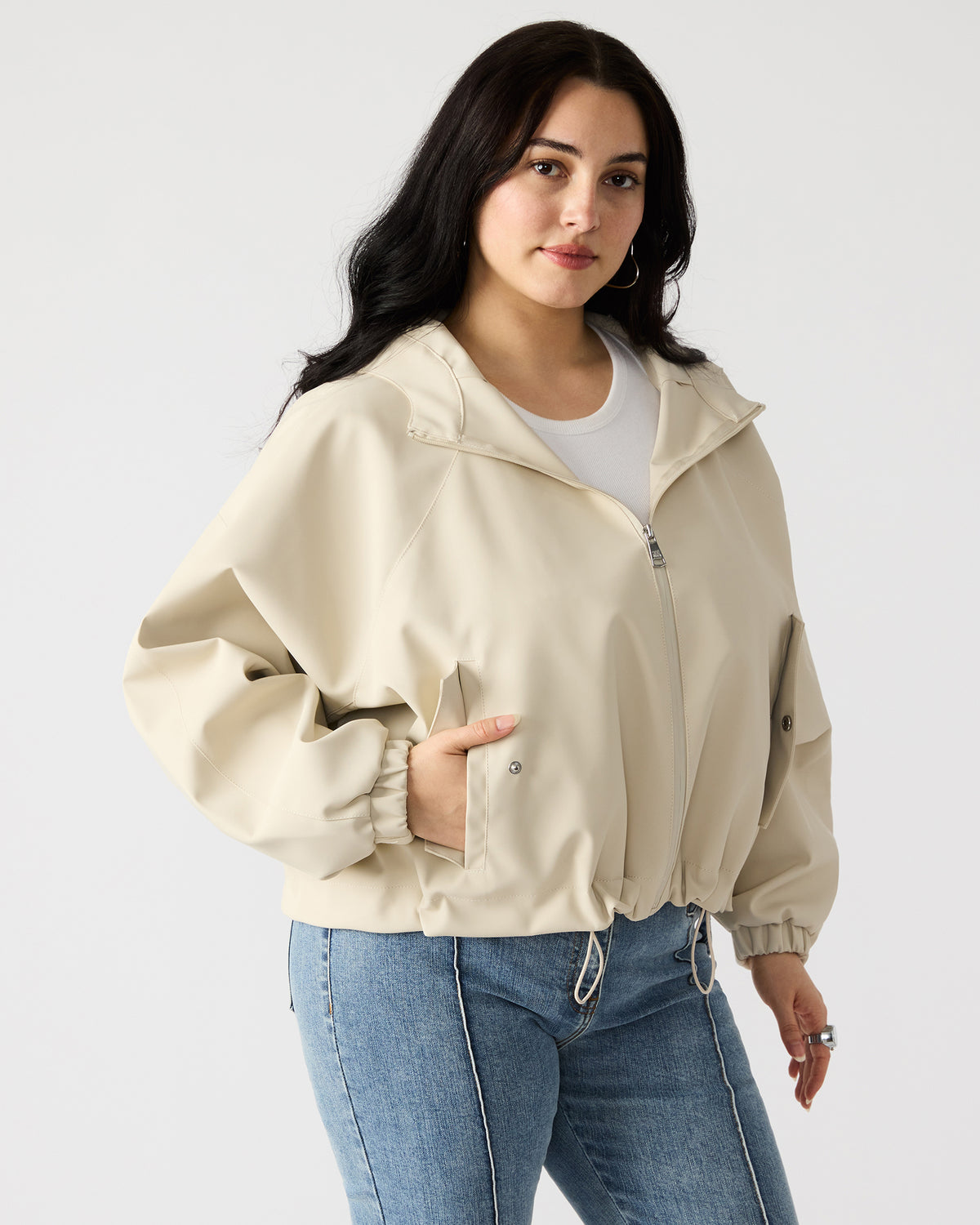 LUMI Bone Women's Faux Leather Hooded Jacket Steve Madden BONE