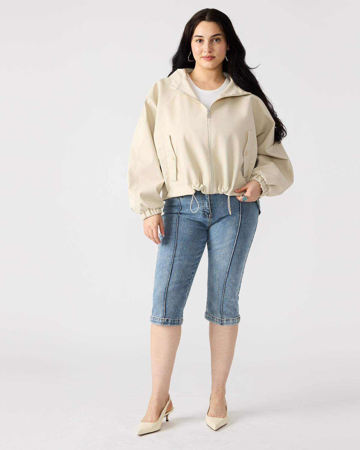 LUMI Bone Women's Faux Leather Hooded Jacket Steve Madden BONE